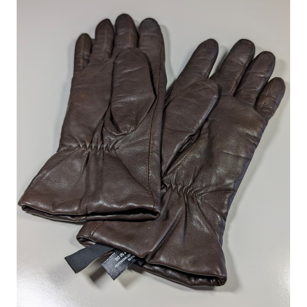 Milli Smith Brown Leather Cashmere Lined Studded Gloves‎ Womens Size Small S